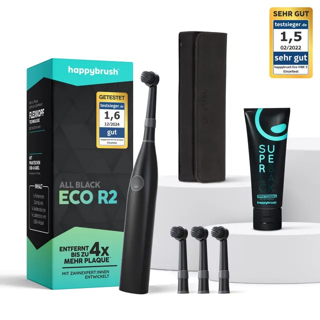 happybrush-eco-r2-klassik-set-allblack-mit-travelcase image 1