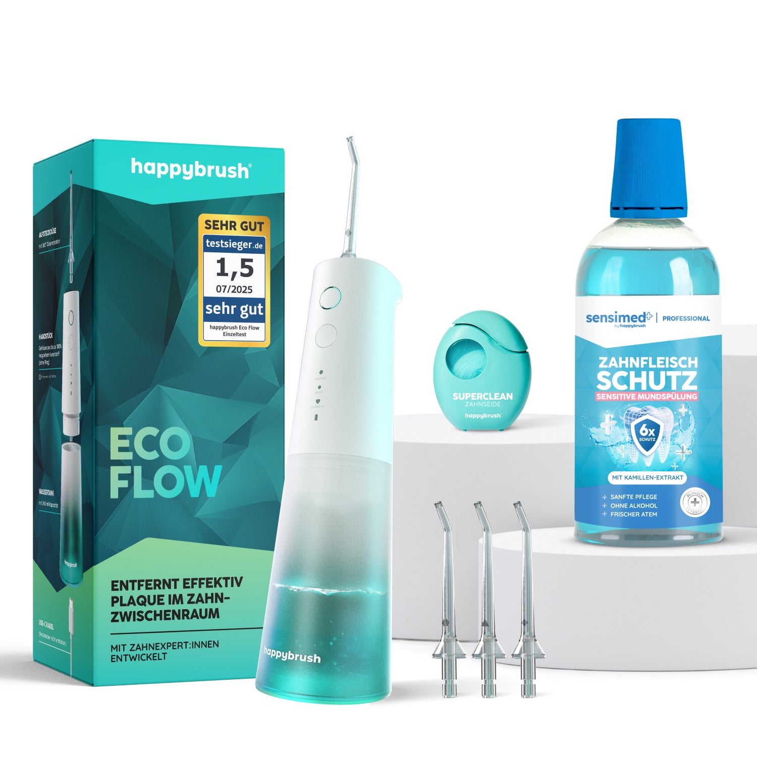 happybrush-interdental-expert-set-white-mint-mit-eco-flow-munddusche image 1