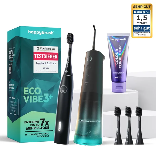 happybrush-sommer-set-eco-vibe-3-schallzahnb-rste-eco-flow-munddusche image 1