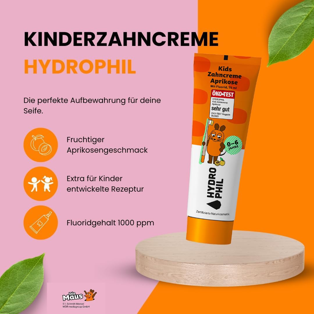 hydrophil-kinder-zahncreme-aprikose-4er-pack-mit-fluorid-1000-ppm image 4