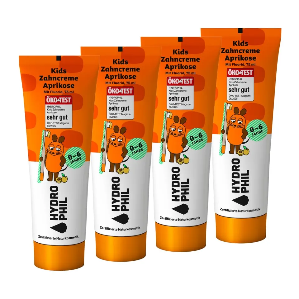 hydrophil-kinder-zahncreme-aprikosen-zauber-4er-pack-x-75-ml image 1