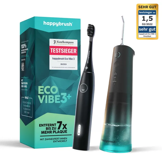 happybrush-eco-flow-munddusche-eco-vibe-3-schallzahnb-rste-set image 1